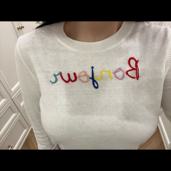 Court & Rowe Bonjour Sweater White Embroidered Crewneck Women’s Medium Nordstrom - Picture 5 of 7